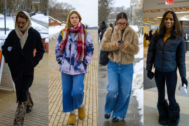Students around Syracuse University campus, wearing a vast range of outfits.