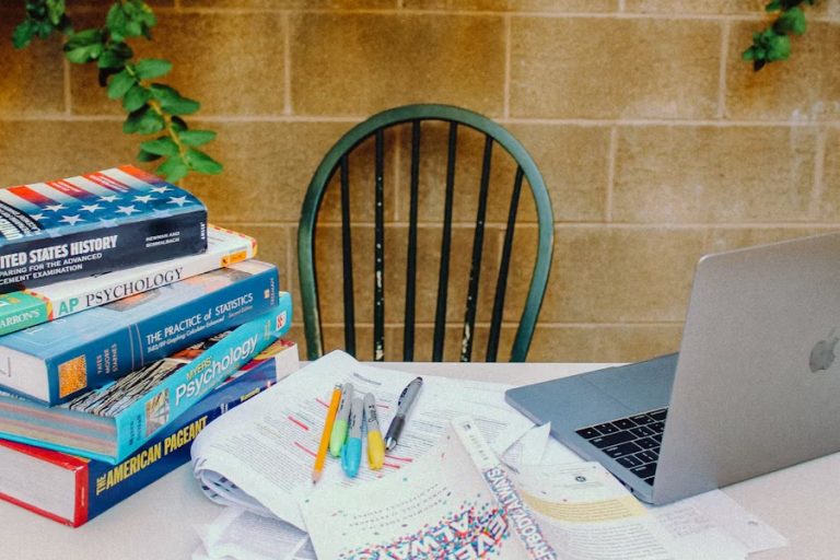 Desk with school materials