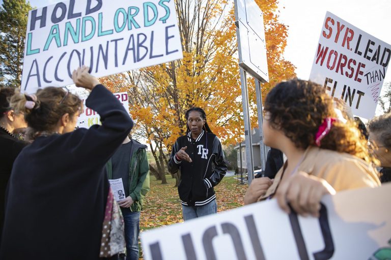 Before the COVID-19 pandemic, Darlene Medley and members of Families for Lead Freedom Now gathered to protest for Syracuse landlords to take accountability for lead poisoning connected to rental properties.