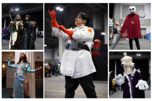 Individuals cosplaying different video game characters