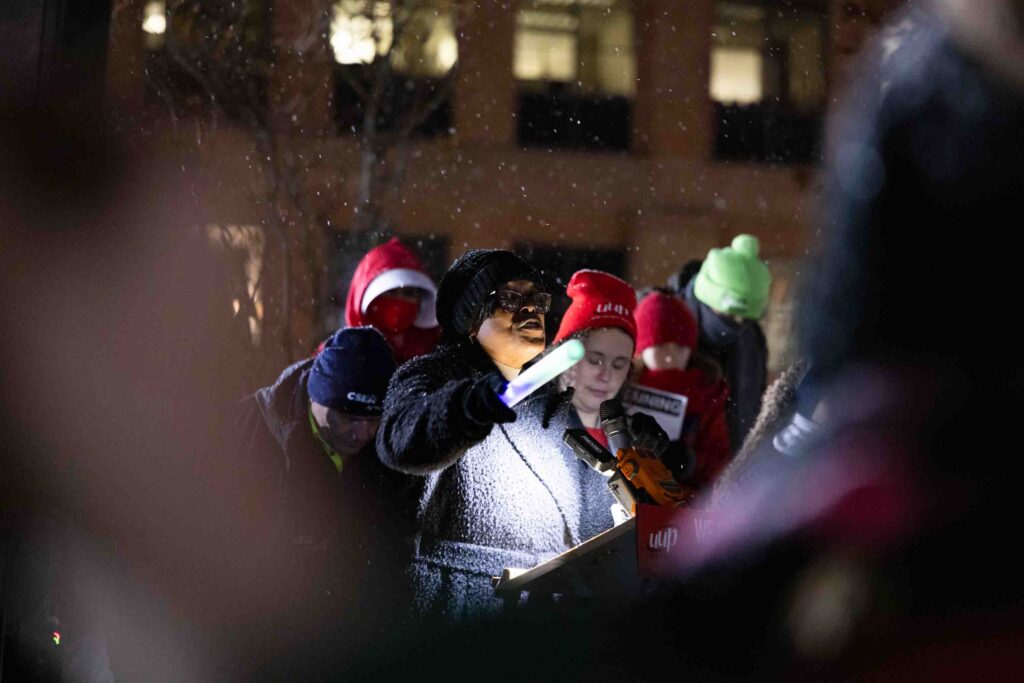 Sharon Owens, the new mayor of Syracuse, speaks during the protest by the Federal Building on nov. 10, 2025.