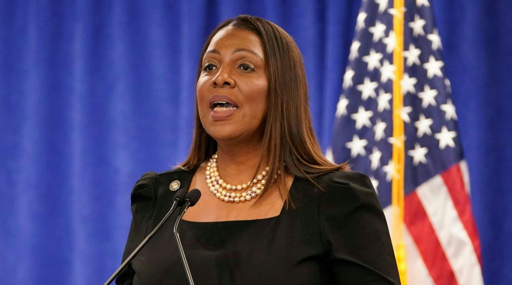New York Attorney General Letitia James speaks during a press conference at the Office of the Attorney General in New York on February 16, 2024.
