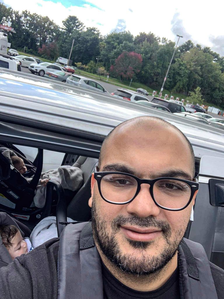 Sabeeh Alalkawi of Albany, N.Y. seen with his twin sons in a family photo. Alalkawi died in Feb. 2023 when Troy police officer Justin Byrnes, responding to a 911 call, sped through the intersection and crashed into a car being driven by Alalkawi, who was working as a pizza delivery driver, one of several jobs that he held.