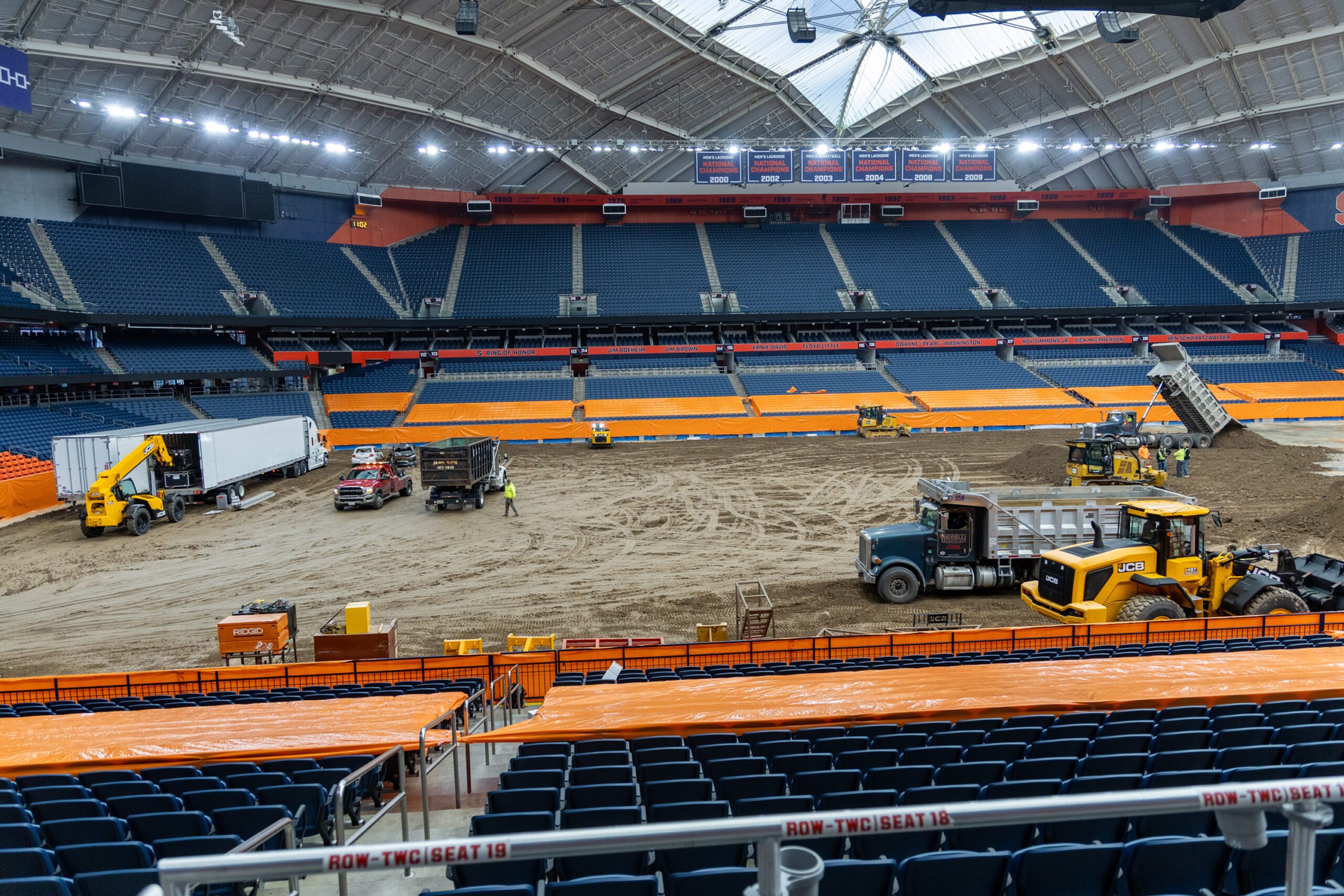 Grounds crews prepare the JMA Wireless Dome for the upcoming Monster Jam truck rally event on 10/21/2026
