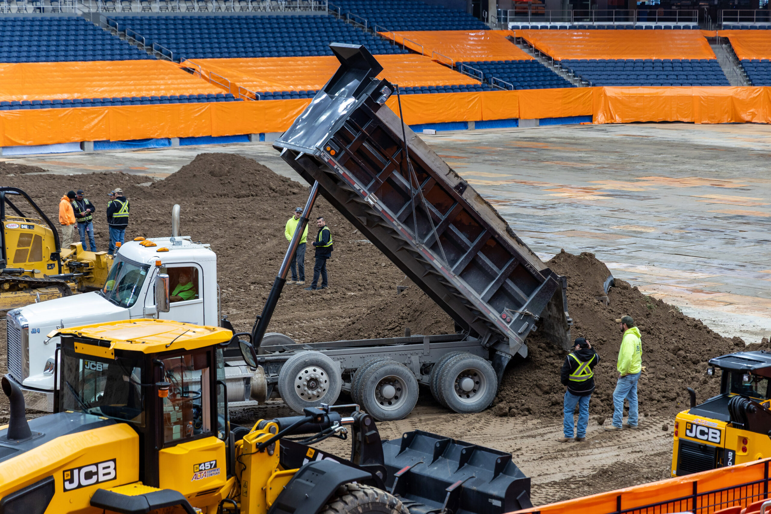 Grounds crews prepare the JMA Wireless Dome for the upcoming Monster Jam truck rally event on 10/21/2026