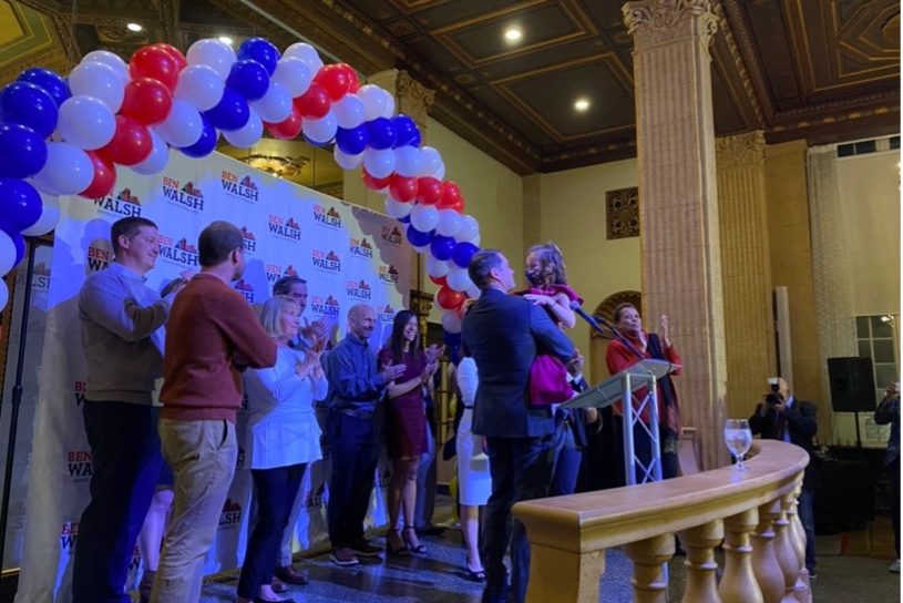 Syracuse Mayor Ben Walsh celebrates his re-election with family and friends on Tuesday night.