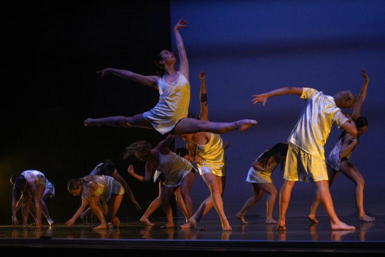 Dancers perform to "Dog Days ar Over", a routine choreographed by Sam Shapiro for the DanceWorks showcase in Goldstein Auditorium at Syracuse University, on Feb. 27, 2026.