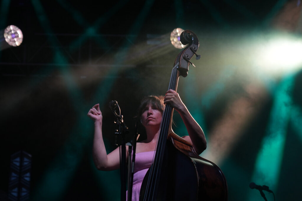 Stand-up bassist Bridget Kearney performs at Beak & Skiff Apple Orchards in LaFayette, New York, on Wednesday, Aug. 5, 2026 .