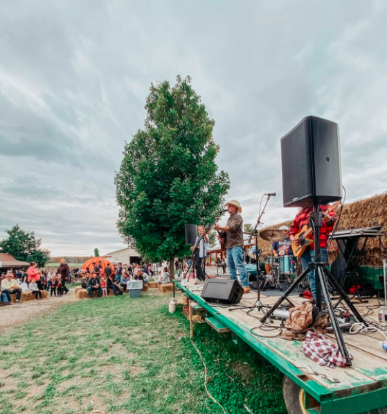 A band performs at Tim's Pumpkin Patch