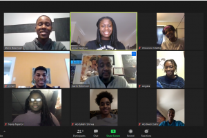 Nottingham High School senior class president Malik Robinson (upper left corner), Nottingham teacher Cavin Robinson (center) and SCSD students involved in the Black History Month virtual presentation started preparing for the event in mid-January, Ahmed said.