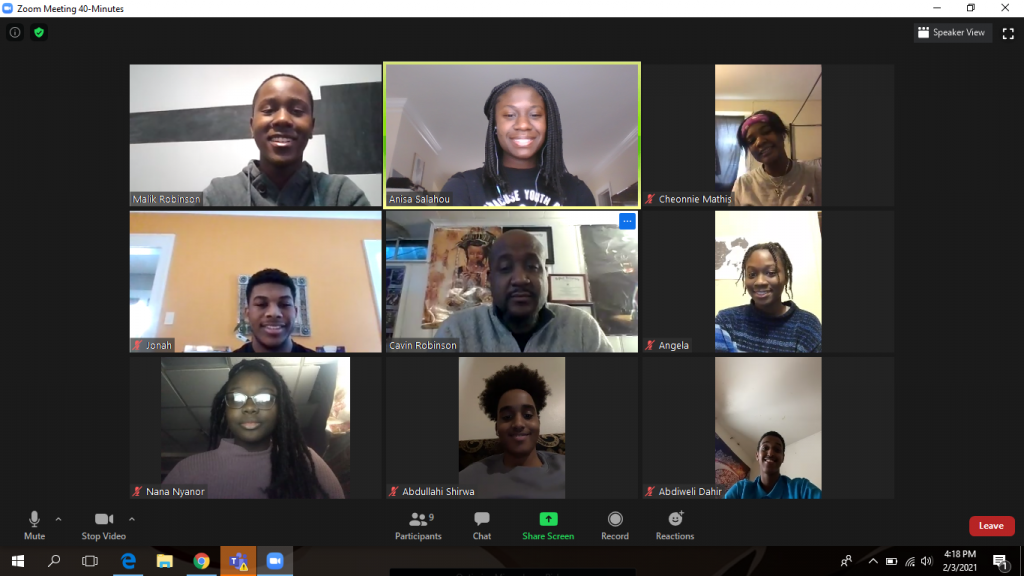Nottingham High School senior class president Malik Robinson (upper left corner), Nottingham teacher Cavin Robinson (center) and SCSD students involved in the Black History Month virtual presentation started preparing for the event in mid-January, Ahmed said.
