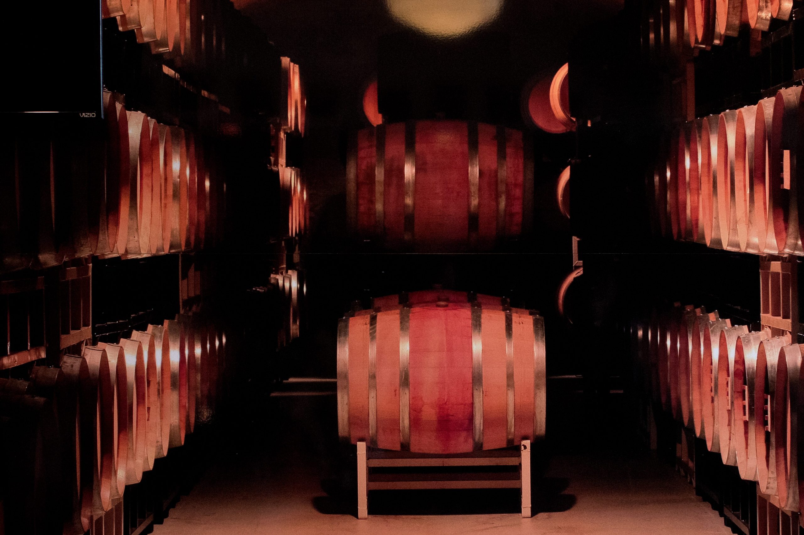 A mural displaying barrels at the Coyote Moon Winery in Clayton, New York.