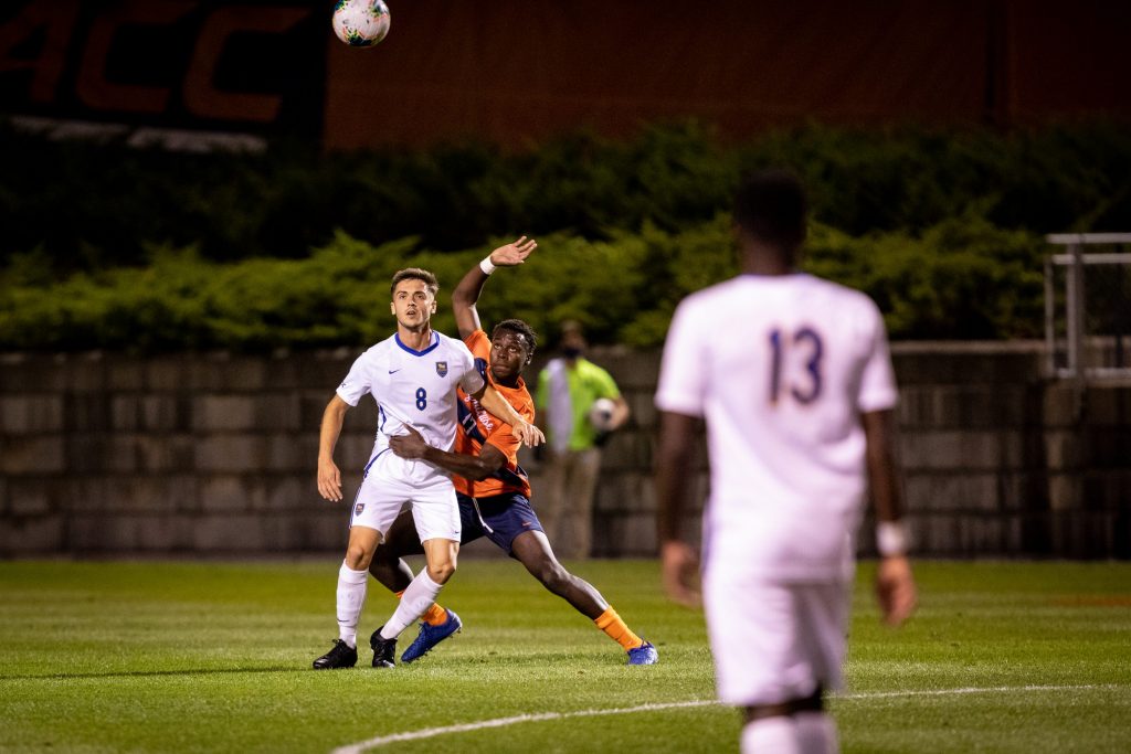 Abdi Salim started and played the full 104 minutes in SU men's soccer's backline in the Oct. 6, 2020, home game vs. Pittsburgh. SU lost 3-2 in double overtime.