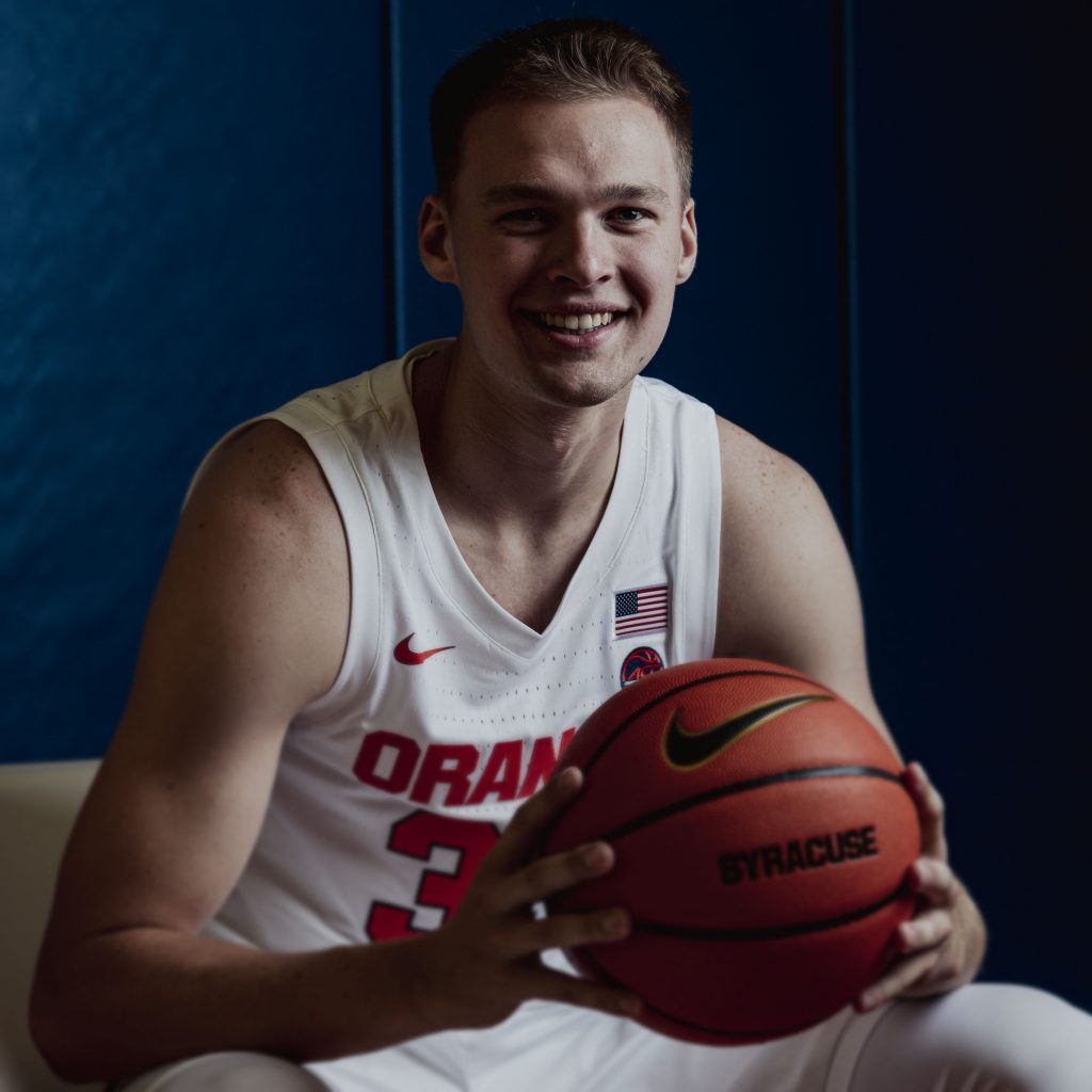 Buddy Boeheim, son of coach Boeheim and true senior, poses for a portrait during the men's basketball media day on October 22nd, 2021. Photo by Ryan Brady.