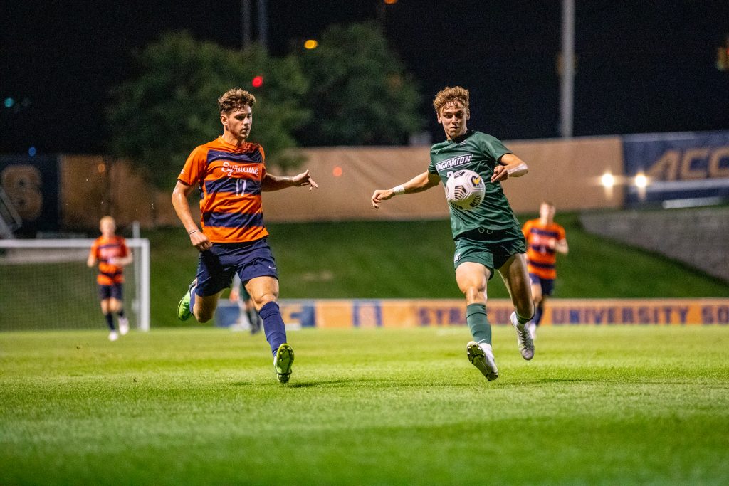 Syracuse's Luke Biasi races after a ball in their 7-0 win over Binghamton on September 14th, 2021.