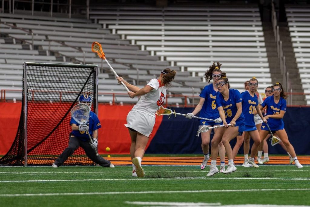 Emily Hawryschuk (51) goes for the shot against Pitt. Taken by Charlotte Little