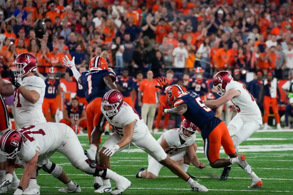 Syracuse football competes against Stanford University on Friday, September 20, 2024, in Syracuse, NY. (Photo by Deasia Mears)