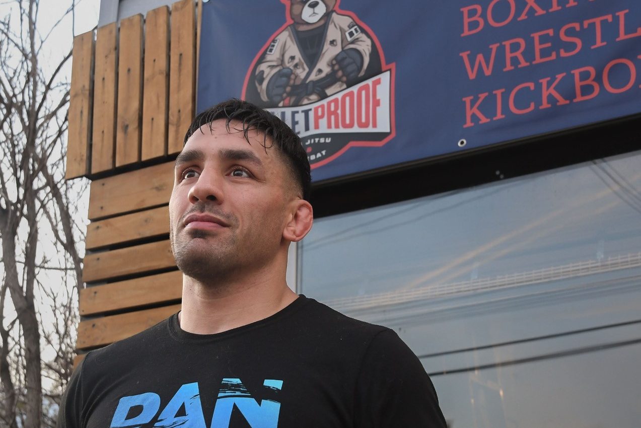 Shane Manley standing in front of his gym, Bulletproof Jiu Jitsu & Combat