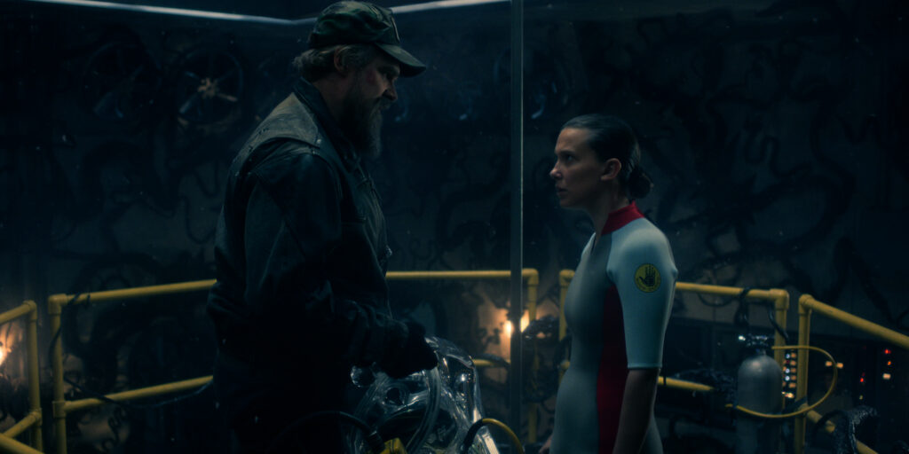 In Stranger Things Season 5 the characters of Eleven and Hopper stand in the Upside Down version of Hawkins Lab before Eleven uses her powers.