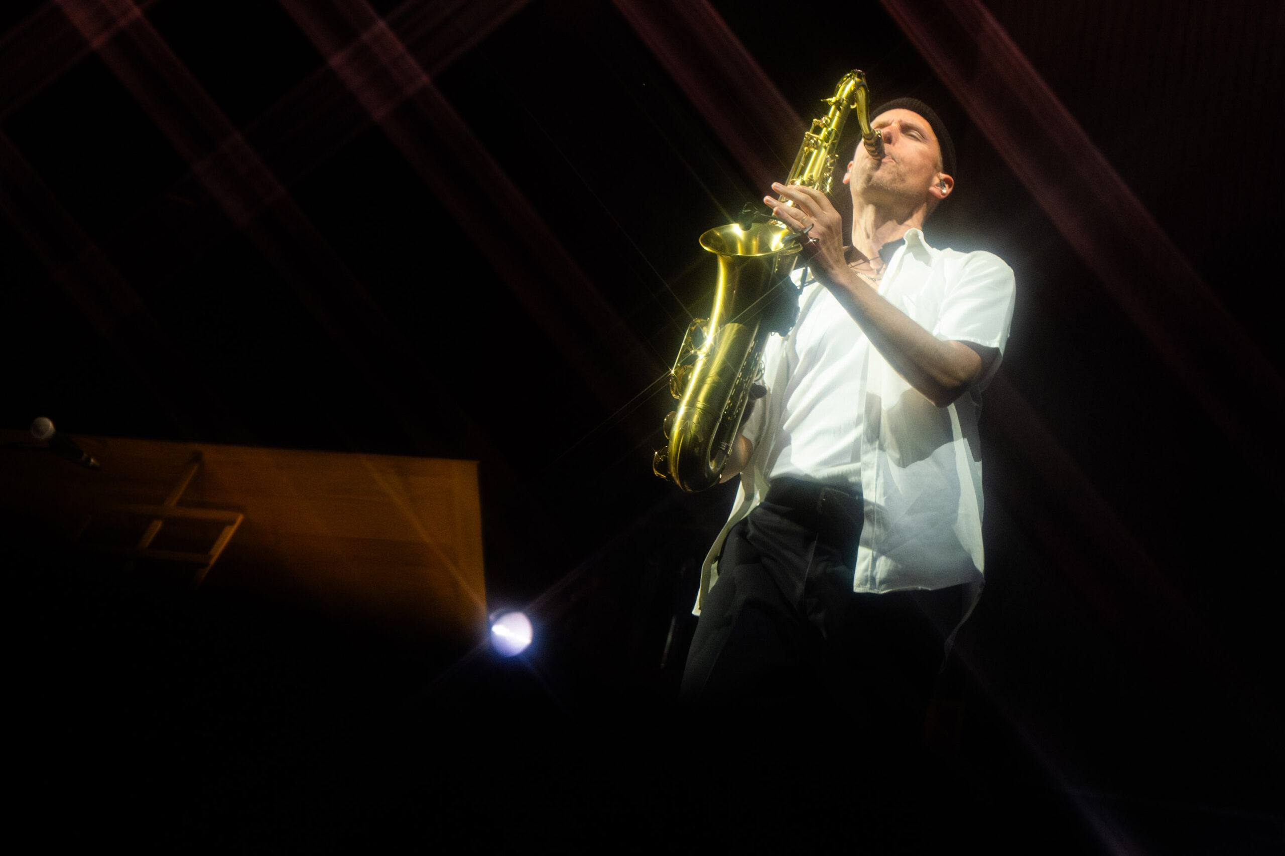 Evan Smith plays the saxophone for Bleachers at CMAC in Canandaigua, New York on Saturday June 20th, 2026.