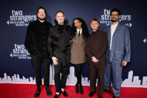 "Two Strangers (Carry a Cake Across New York)" cast members standing together on Opening Night