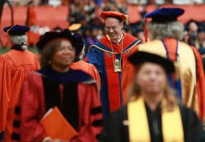 Syracuse University Chancellor Kent Syverud at the 2019 Commencement ceremony in the Carrier Dome.