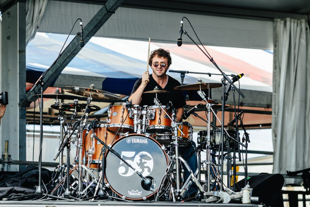 Sam Shahin playing the drums.