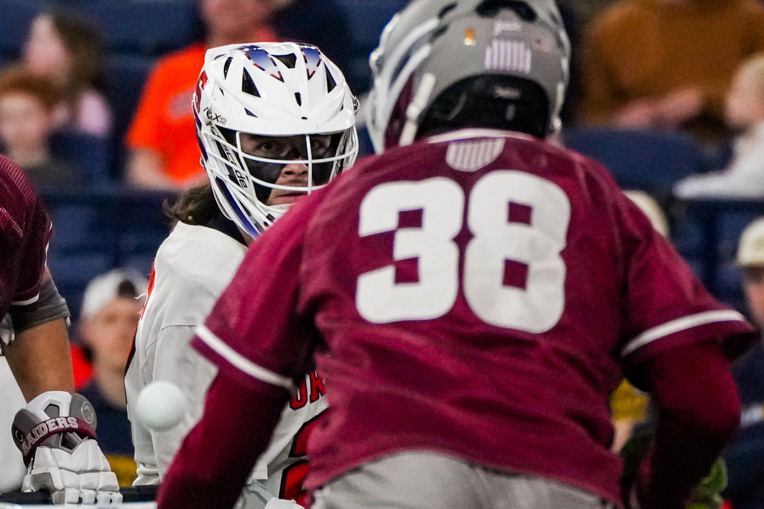 Attacker Joey Spallina shoots and scores the game ending goal against Colgate at the JMA Wireless Dome on Saturday. (Photo by Jack Henry / Newhouse School)