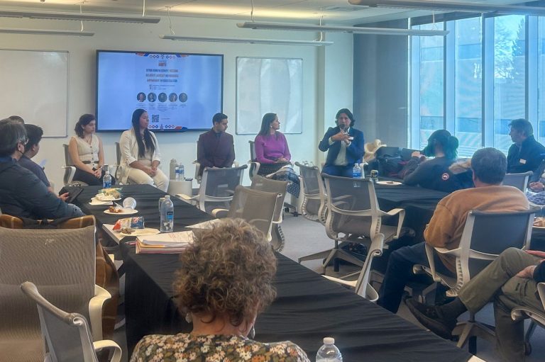 Neil Powless speaks at Newhouse’s “Beyond Acknowledgement” panel discussion event.