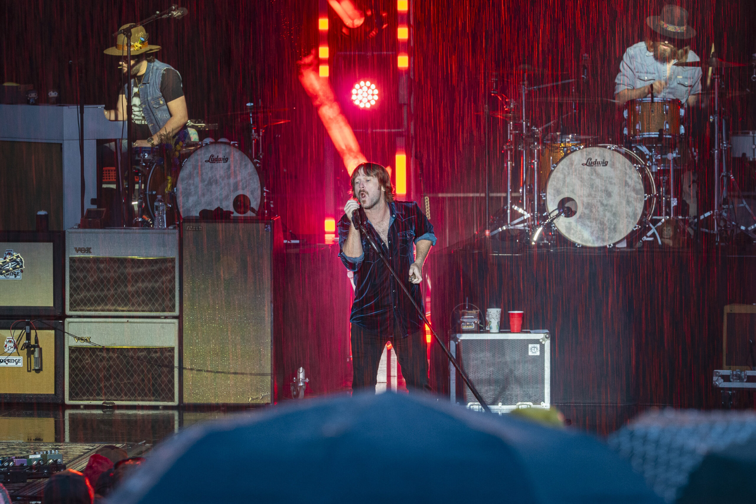 Cody Cannon of Whiskey Myers performs as rain pours across the stage at Beak & Skiff Apple Orchards on Sunday, June 14, 2026, in Lafayette, N.Y. Photo by Matt Hofmann