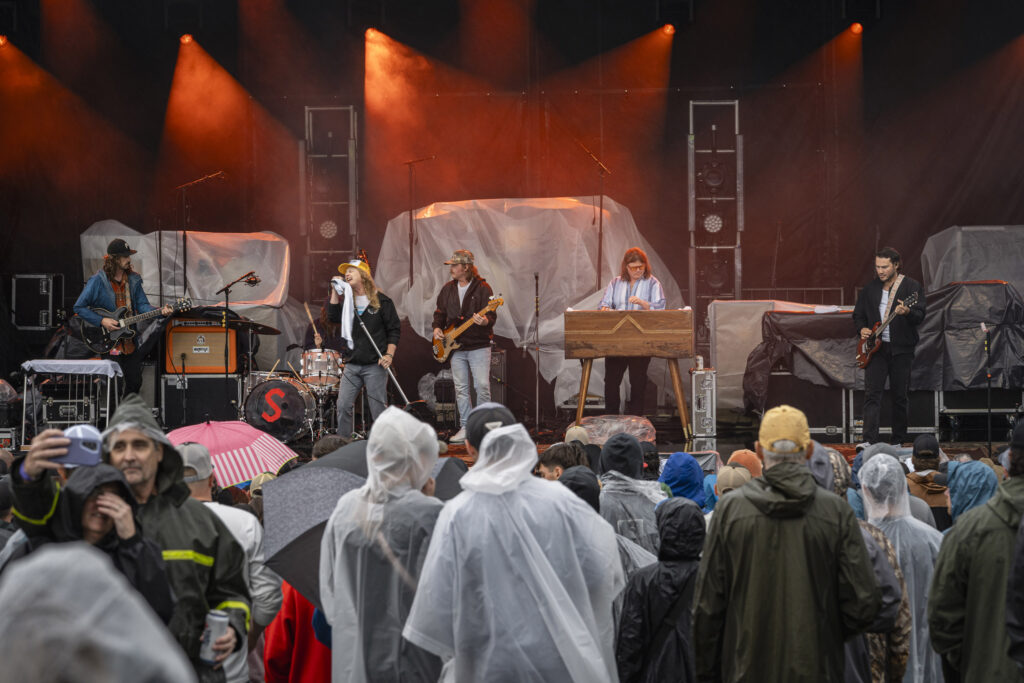 Southall opens up the night as rain falls over the crowd during its opening set for Whiskey Myers at Beak & Skiff Apple Orchards on Sunday, June 14, 2026, in Lafayette, N.Y. Photo by Matt Hofmann