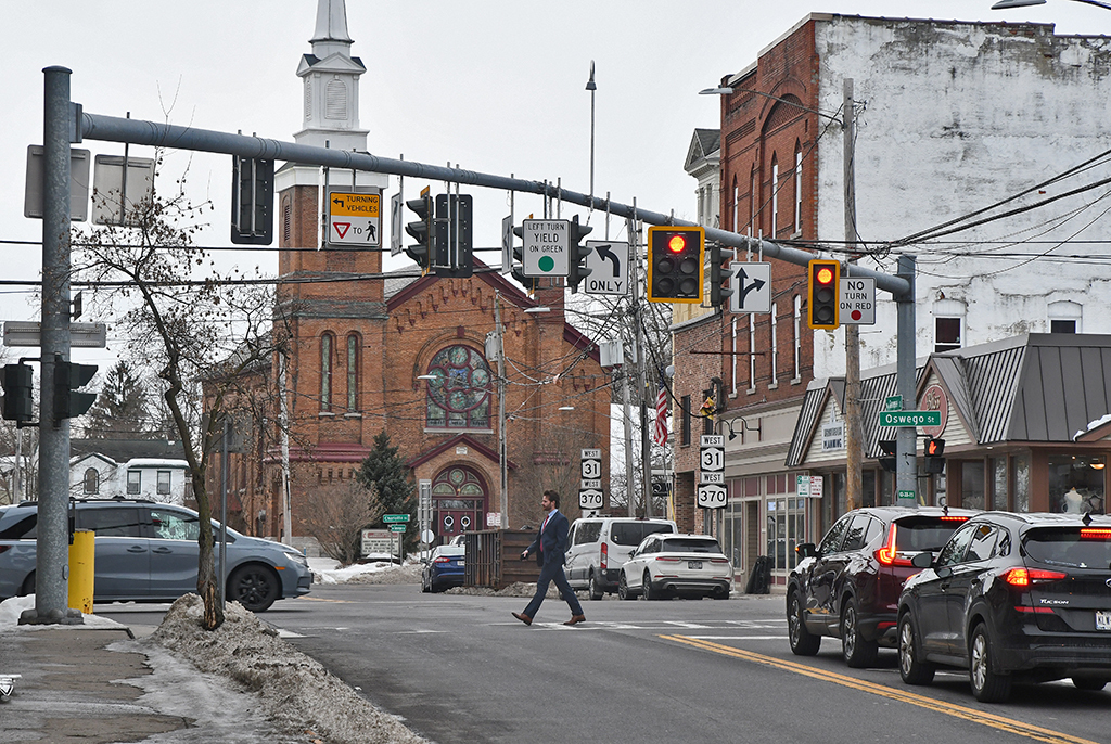 Downtown Baldwinsville, New York, in winter. The village is a suburb of sorts of Syracuse.