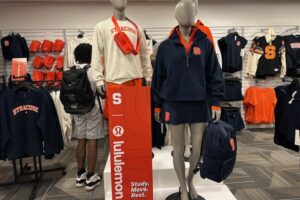 A display of the new Lululemon collaboration at Syracuse University's Campus Store.