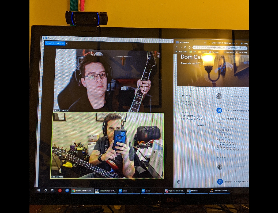 Mike Ward and Dominick Celeste during an online guitar lesson. Celeste takes his lessons from his bedroom at home via Zoom. (Photo: Mike Ward)