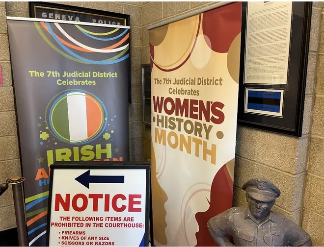 Displays inside the Geneva public safety building.