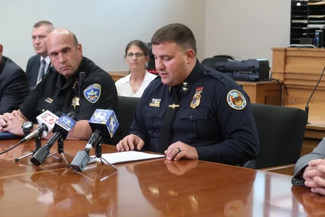Geneva Police Chief Michael Passalacqua during a press conference in July 2019.