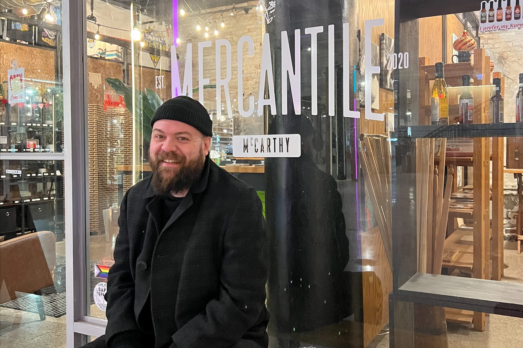 Michael John Haggarty in front of the Mercantile