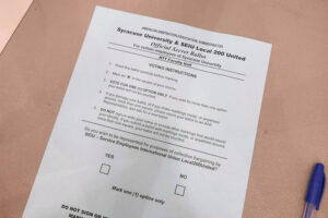 Ballot for union vote for non-tenured faculty and postdoctoral researchers at Syracuse University on April 22-23, 2026
